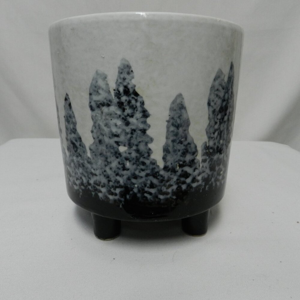 Monteagle Planter Vase ceramic footed blue grey black cream 6" x 6" Rooms To Go